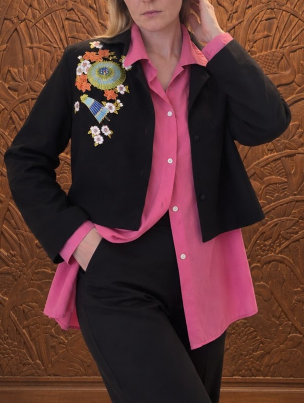 Vintage HARARI Beverly Hills Embroidered Art to Wear Jacket Sm - M 90s Layering